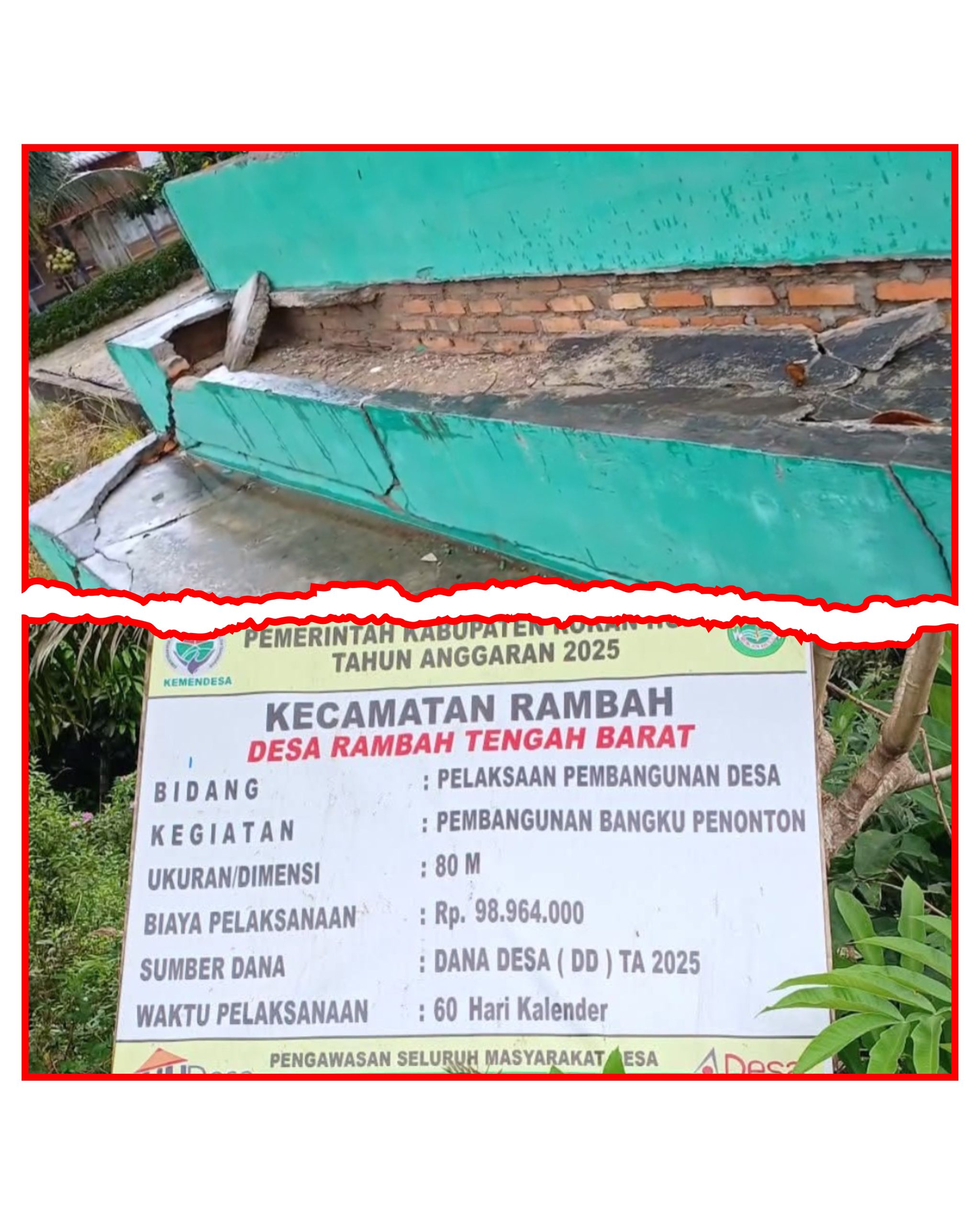 Pembangunan Bangku Lapangan Bola Desa RTB Diduga Asal Jadi, Warga Soroti Kualitas Pekerjaan